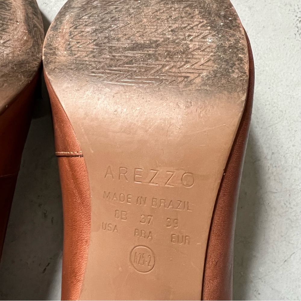 AREZZO Almond Toe Block Heel Leather Penny Loafer in Cognac Brown - Picture 10 of 15